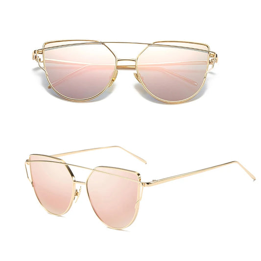 Rose Gold Cat Eye Mirror Sunglasses UV400