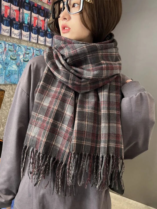 Imitation Cashmere Plaid Scarf - Soft Winter Wrap Shawl