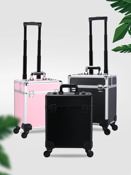 Lockable Aluminum Rolling Makeup Case with Trays
