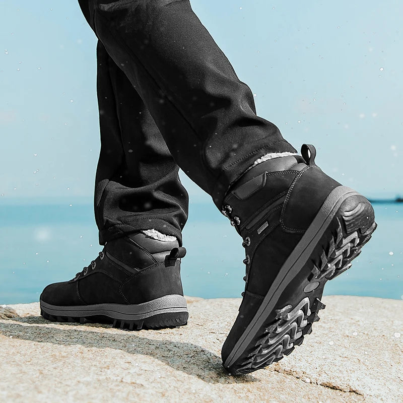 Men's Waterproof Winter Boots - Plush Warm Snow Ankle Boots