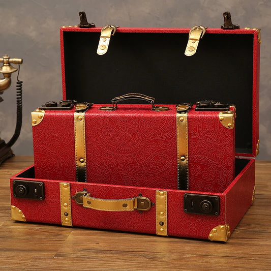 Vintage Leather Trunk Suitcase with Lock
