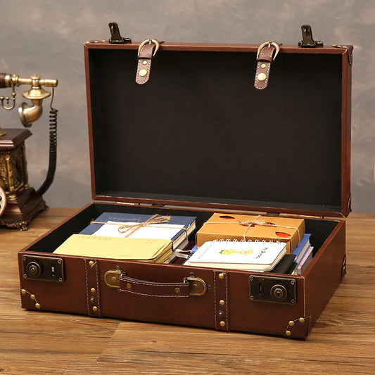 Vintage Leather Trunk Suitcase with Lock