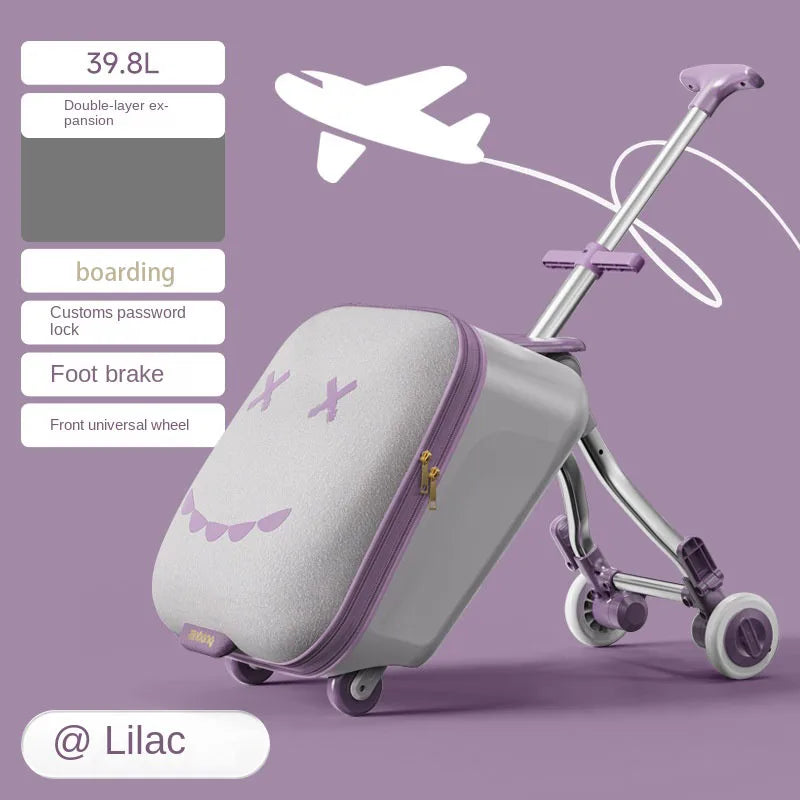 Ride-On Kids Luggage - Foldable Trolley Suitcase with Brakes