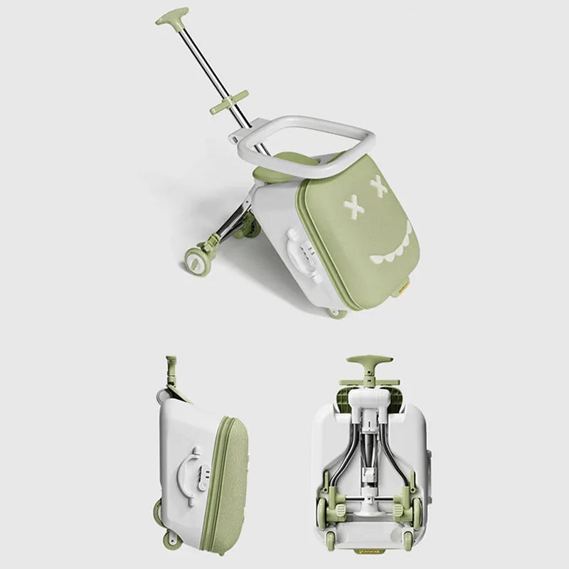 Ride-On Kids Luggage - Foldable Trolley Suitcase with Brakes