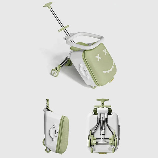 Ride-On Kids Luggage - Foldable Trolley Suitcase with Brakes