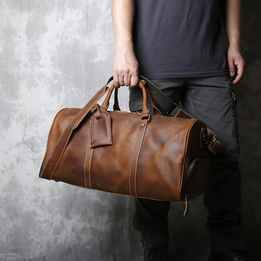 Vintage Cowhide Carry-On Travel Duffle Bag