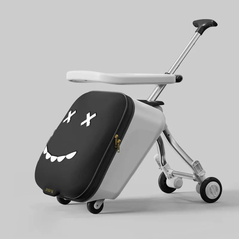 Ride-On Kids Luggage - Foldable Trolley Suitcase with Brakes