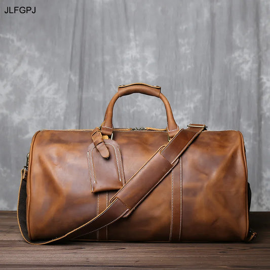 Vintage Cowhide Carry-On Travel Duffle Bag