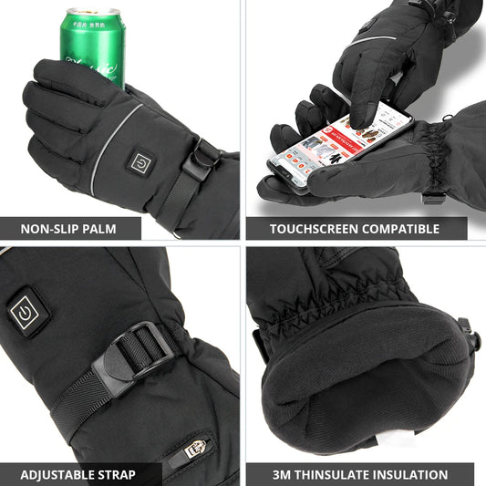 Rechargeable Heated Gloves - Waterproof Touch Screen Winter Gloves