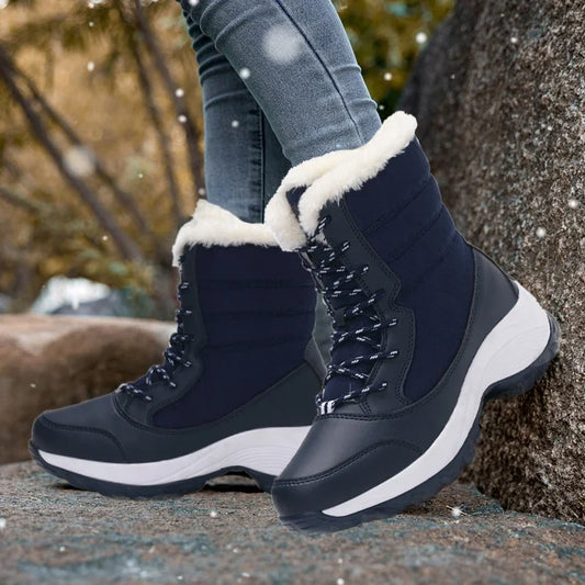 Women's Platform Snow Boots - Waterproof Fur-Lined Winter Shoes