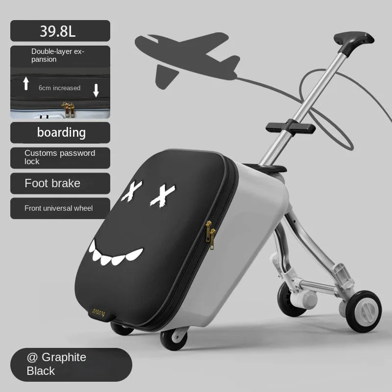 Ride-On Kids Luggage - Foldable Trolley Suitcase with Brakes