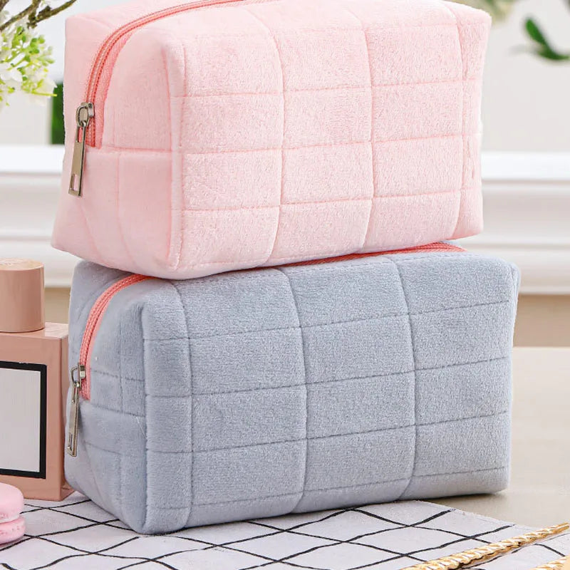 Plush Travel Makeup Bag with Zipper