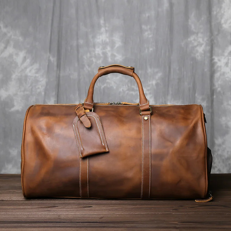 Vintage Cowhide Carry-On Travel Duffle Bag