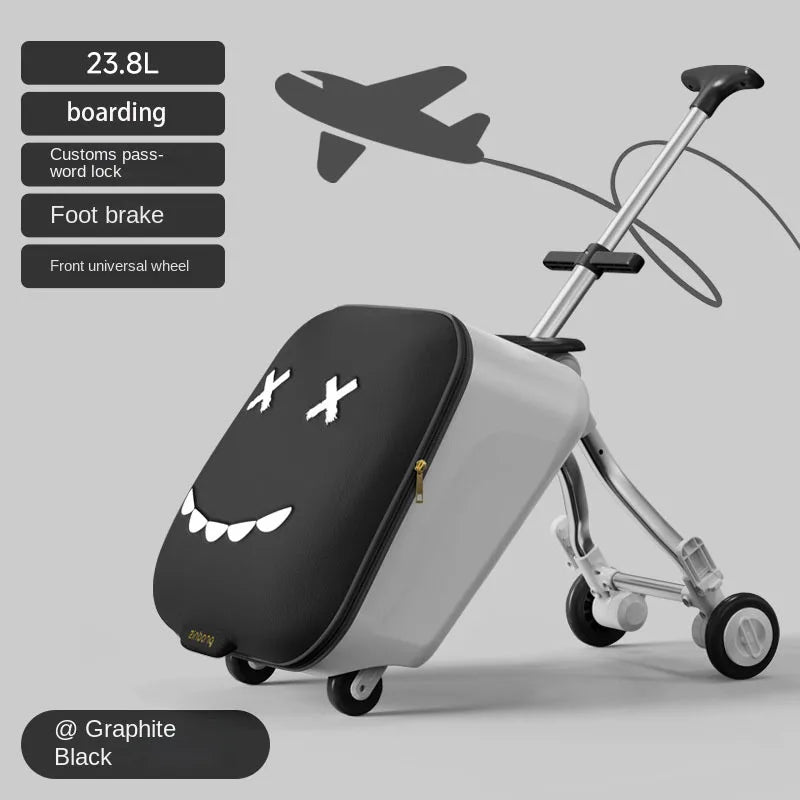 Ride-On Kids Luggage - Foldable Trolley Suitcase with Brakes