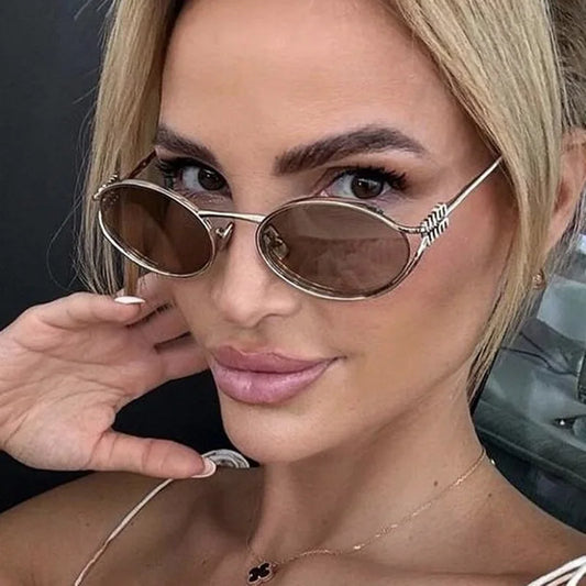 Oval Metal Frame Sunglasses for Women UV400