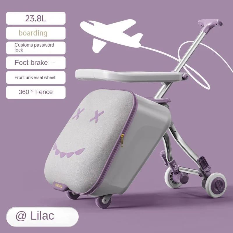 Ride-On Kids Luggage - Foldable Trolley Suitcase with Brakes