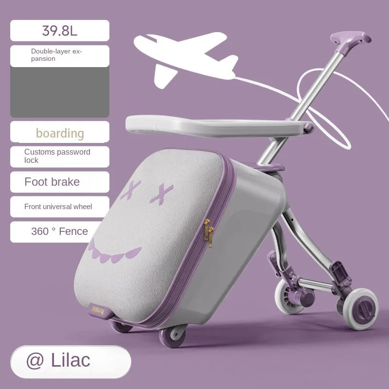 Ride-On Kids Luggage - Foldable Trolley Suitcase with Brakes