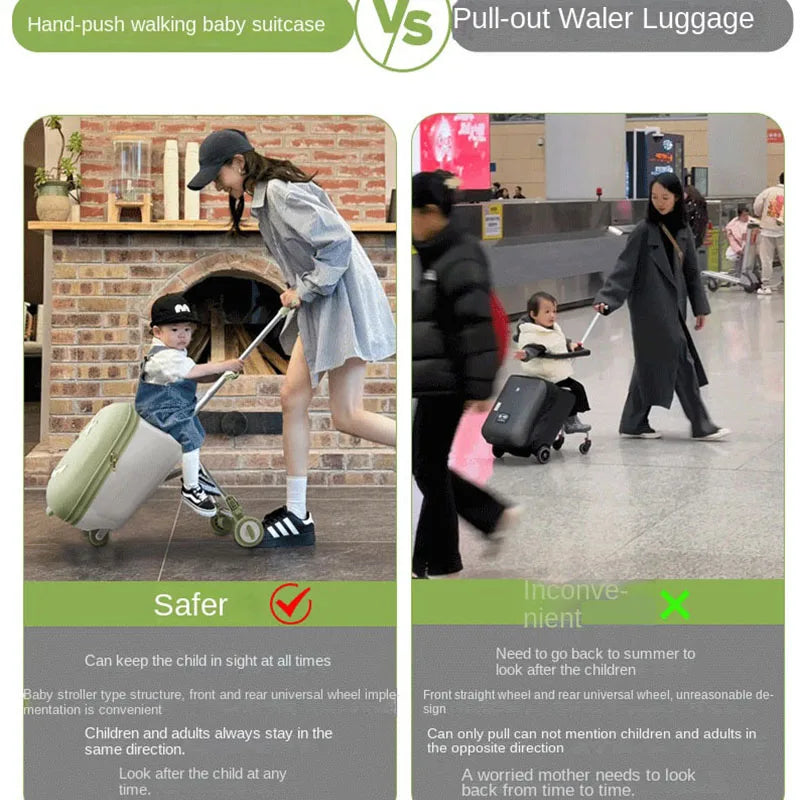 Ride-On Kids Luggage - Foldable Trolley Suitcase with Brakes