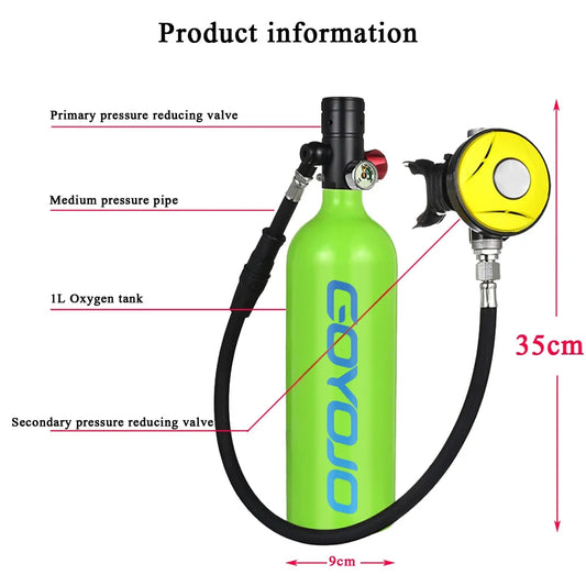 1L Scuba Diving Oxygen Tank Set - Portable Underwater Breather Kit