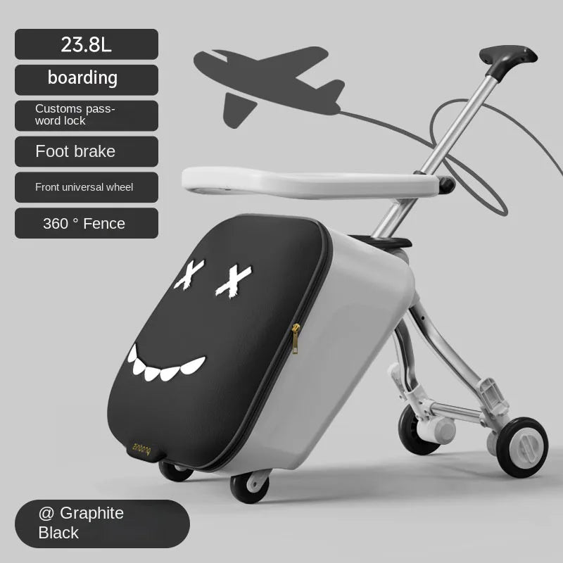 Ride-On Kids Luggage - Foldable Trolley Suitcase with Brakes