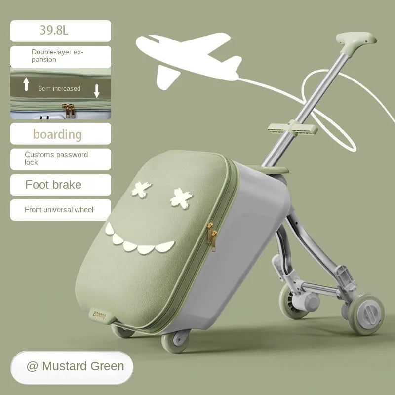 Ride-On Kids Luggage - Foldable Trolley Suitcase with Brakes