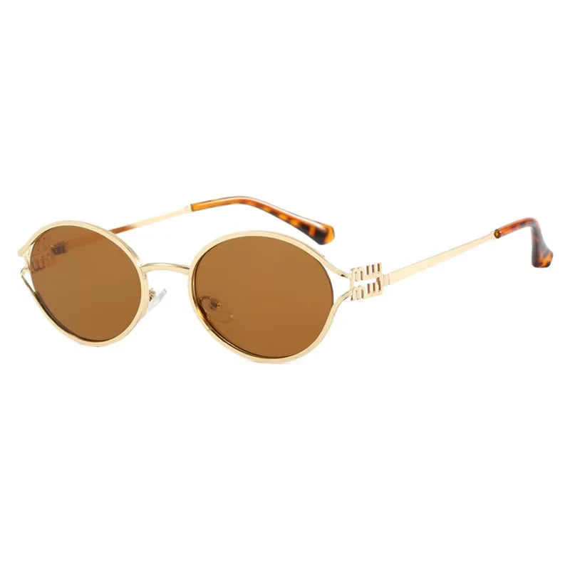 Oval Metal Frame Sunglasses for Women UV400