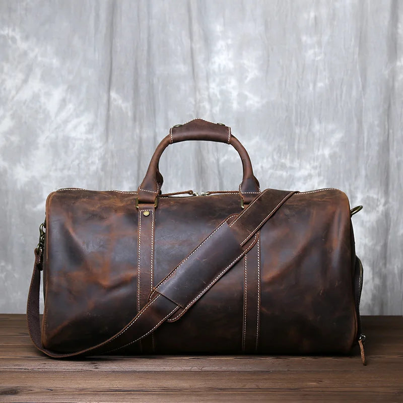 Vintage Cowhide Carry-On Travel Duffle Bag