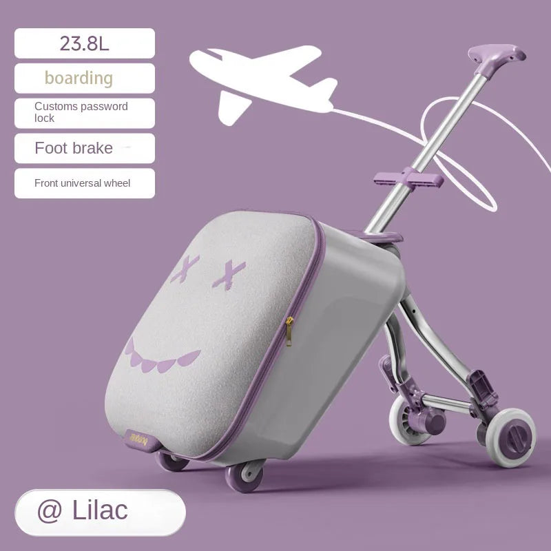 Ride-On Kids Luggage - Foldable Trolley Suitcase with Brakes