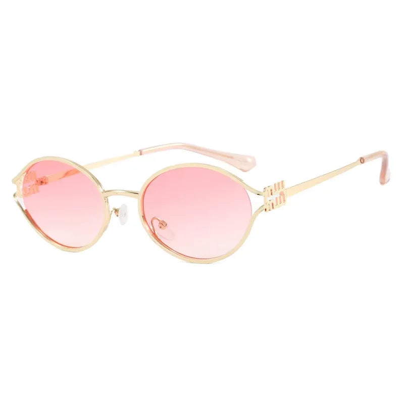 Oval Metal Frame Sunglasses for Women UV400